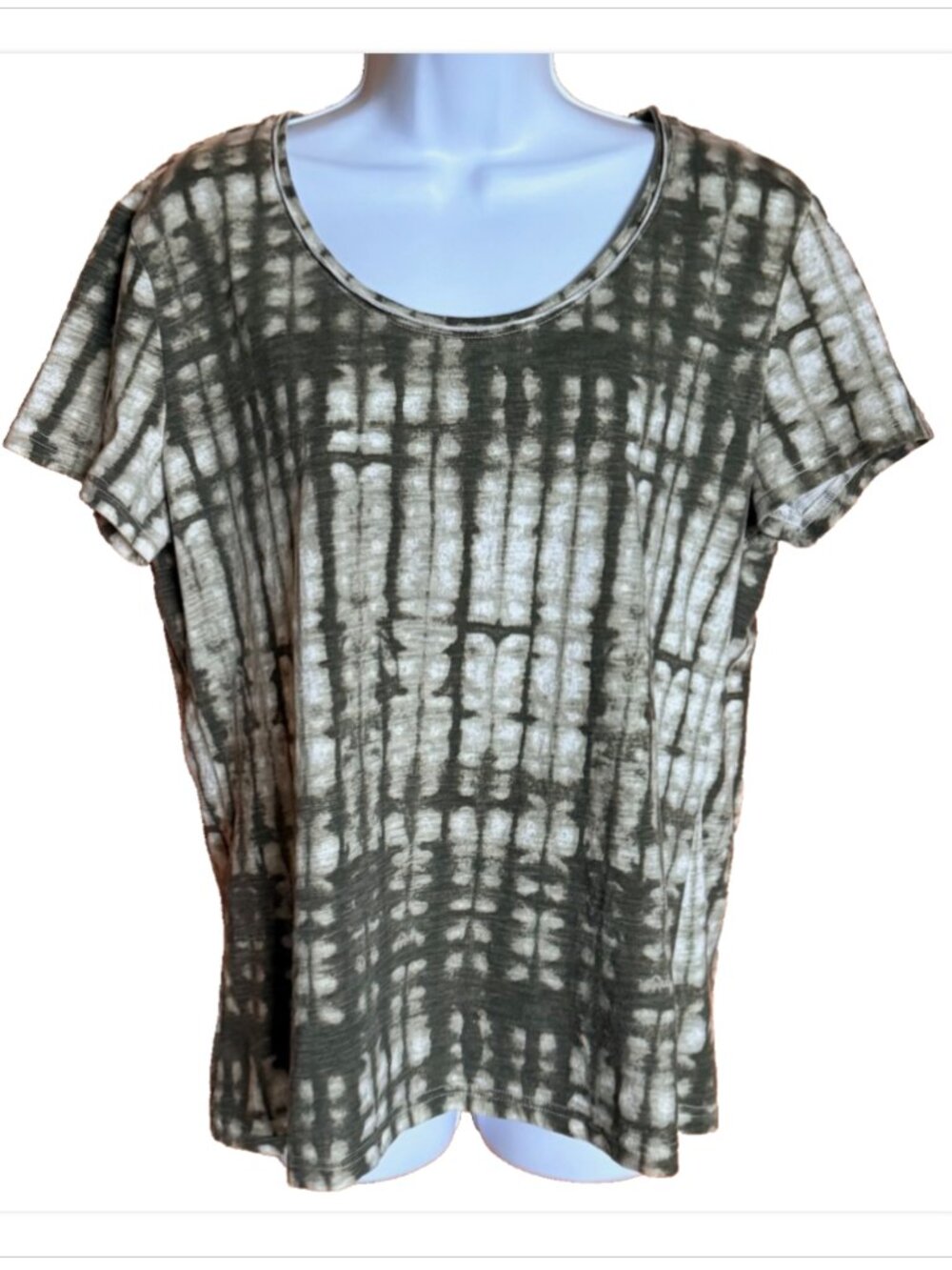 NorthCrest Womens Olive Green Accordion Tie Dye Short Sleeve Casual Boho Top XL